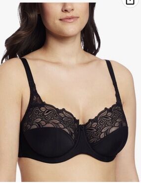 Panache Black Lace Underwire Bra with Sheer Lace Cups